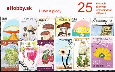 Balíček poštových známok 25ks - HUBY A PLODY