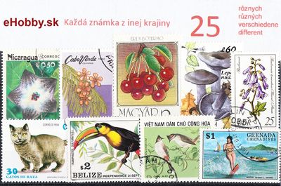 Balíček poštových známok 25ks - KAŽDÁ ZNÁMKA Z INEJ KRAJINY