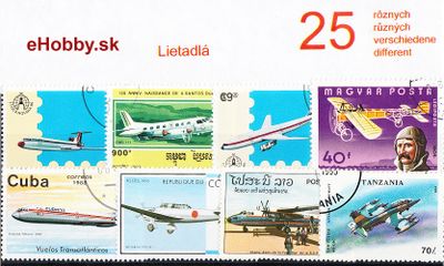 Balíček poštových známok 25ks - LIETADLÁ