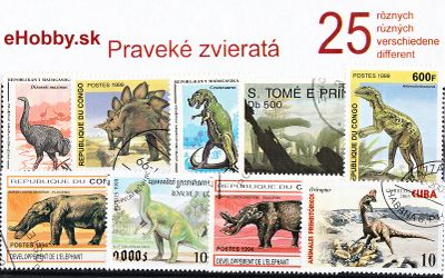 Balíček poštových známok 25ks - PRAVEKÉ ZVIERATÁ