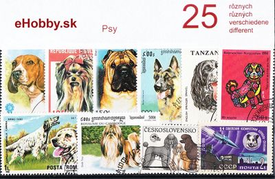 Balíček poštových známok 25ks - PSY
