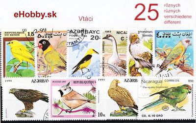Balíček poštových známok 25ks - VTÁCI