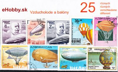 Balíček poštových známok 25ks - VZDUCHOLODE A BALÓNY
