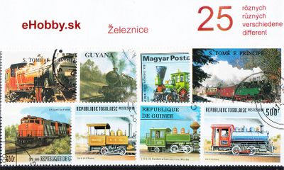 Balíček poštových známok 25ks - ŽELEZNICE