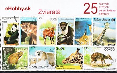 Balíček poštových známok 25ks - ZVIERATÁ