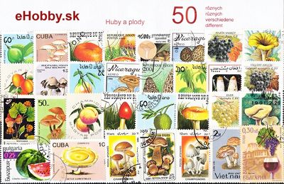 Balíček poštových známok 50ks - HUBY A PLODY