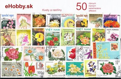 Balíček poštových známok 50ks - KVETY A RASTLINY