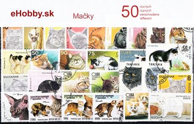Balíček poštových známok 50ks - MAČKY