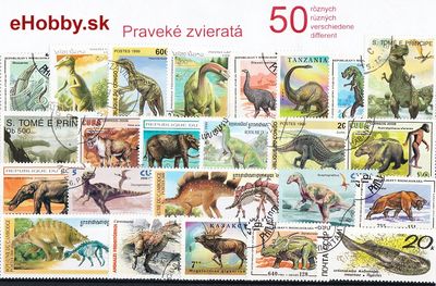 Balíček poštových známok 50ks - PRAVEKÉ ZVIERATÁ