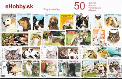 Balíček poštových známok 50ks - PSY A MAČKY