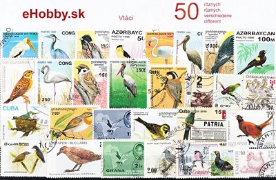 Balíček poštových známok 50ks - VTÁCI