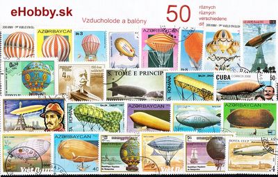 Balíček poštových známok 50ks - VZDUCHOLODE A BALÓNY