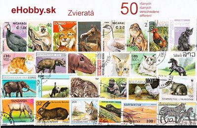 Balíček poštových známok 50ks - ZVIERATÁ