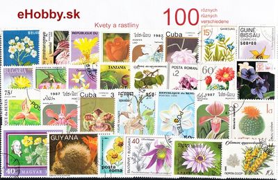 Balíček poštových známok 100ks - KVETY A RASTLINY