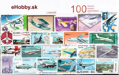 Balíček poštových známok 100ks - LIETADLÁ