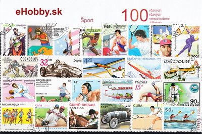Balíček poštových známok 100ks - ŠPORT