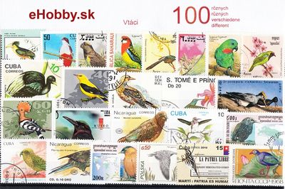 Balíček poštových známok 100ks - VTÁCI