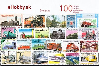 Balíček poštových známok 100ks - ŽELEZNICE