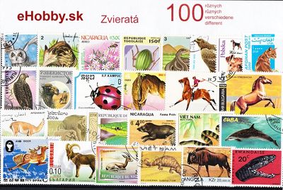 Balíček poštových známok 100ks - ZVIERATÁ