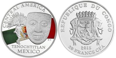 Minca Ag 20 FRANCS CFA "Rituálne masky regiónov sveta" motív MEXIKO