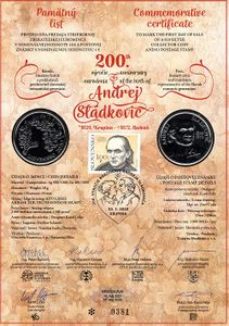 Pamätný list 10€/2020 Andrej Sládkovič - 200. výročie narodenia