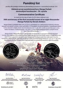 Pamätný list 10€/2021 Zdolanie prvej osemtisícovej hory