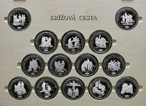 Súbor medailí Ag "Krížova cesta" 14 ks.